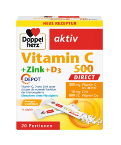 Doppelherz Vitamin C 500 DIRECT + Cink + D3 DEPOT 20 vrećica, Doprinosi normalnom funkcionisanju imunog sistema